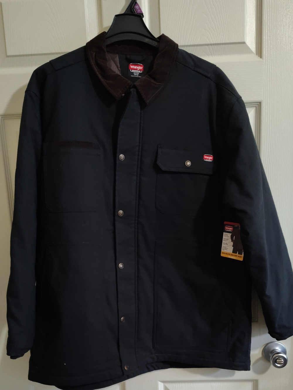 Wrangler Black Work-Style Jacket with Brown Corduroy Collar